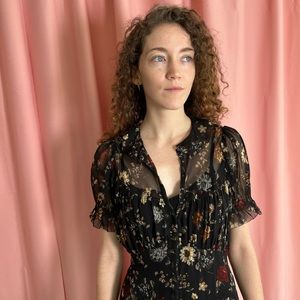 Doen size XS Black Champagne Floral silk mini dress